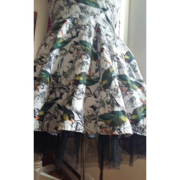 Hearts & Roses  Rockabilly Dress Pin Up 50s retro birds print halter neck, tulle - Picture 6 of 16